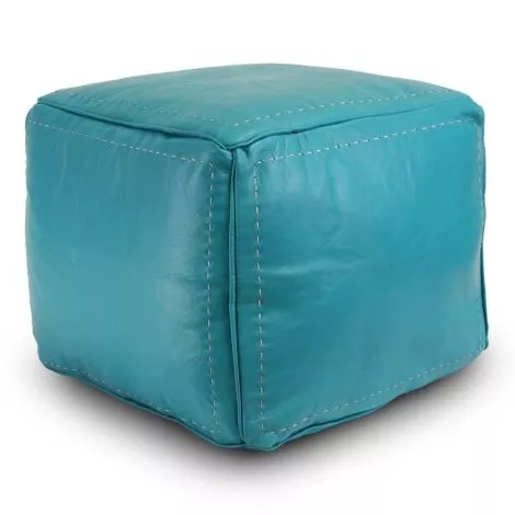 Marokkanischer Pouf Leder Türkis Quadratisch SFMRPF00071