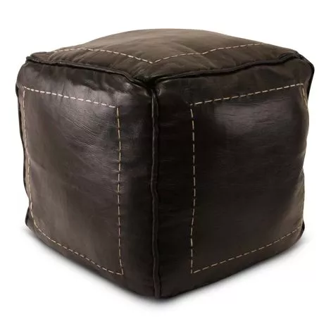 Marokkanischer Pouf Leder Schwarz Quadratisch SFMRPF00070