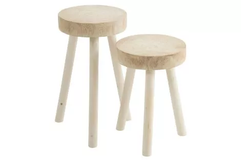 J-Line Hocker Holz Weiß Paulownia Satz von 2 23922