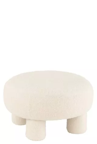 Stool Round Teddy Legs Bouclé White 38653