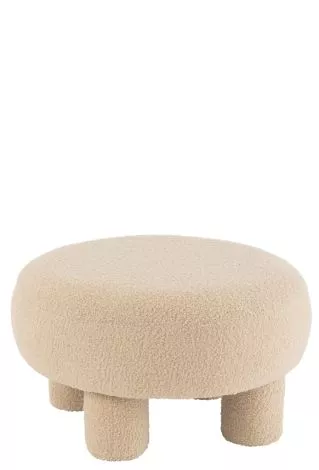 Stool Round Teddy Legs Bouclé Warn Beige 38659