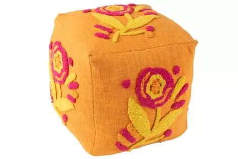 Pouf Square Flower Cotton Orange/Pink/Yellow 51885
