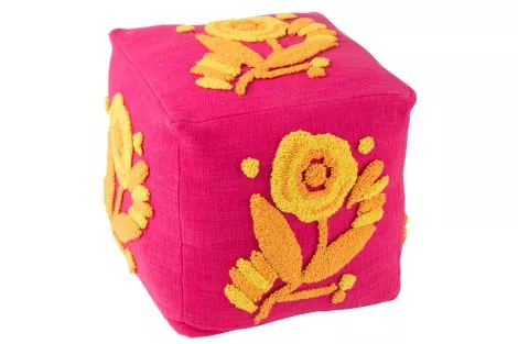 Pouf Square Flower Cotton Pink/Orange/Yellow 51886
